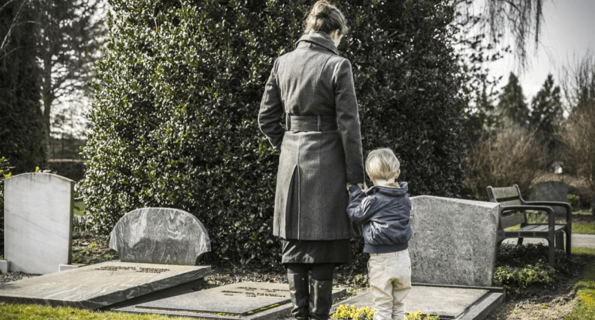 Mum and child in a cemetery